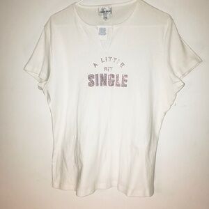 NWT Vintage Y2K Caren Sport Bling V-Slit Tee A Little Bit Single 1XL White Pink